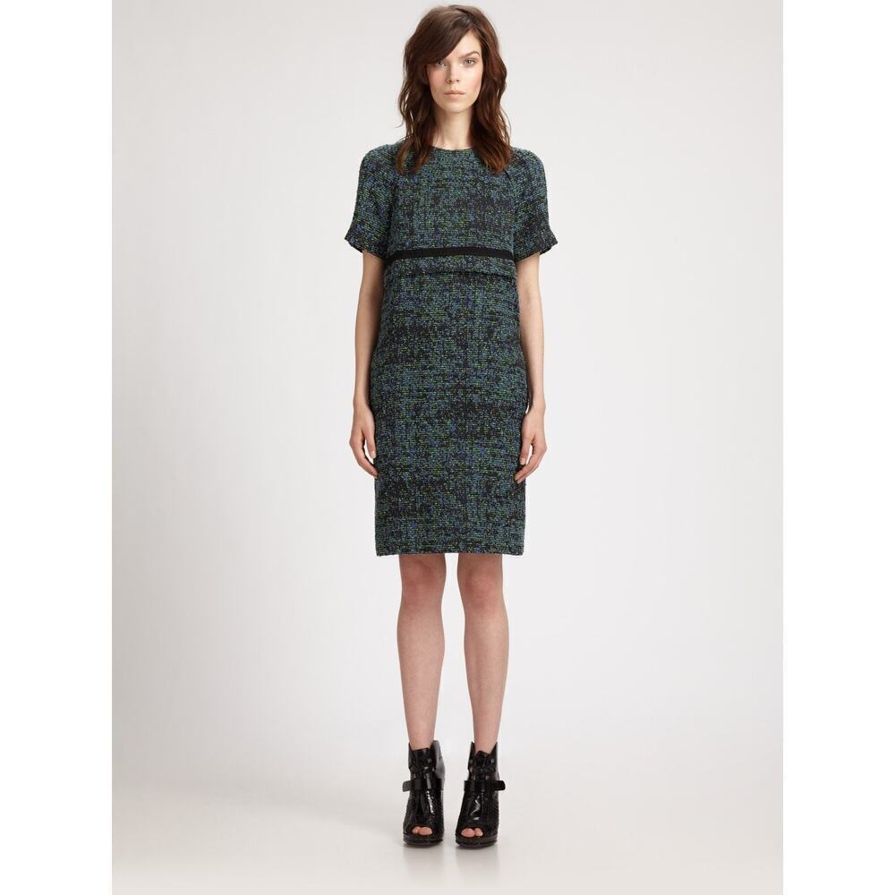 Proenza Schouler Tweed Silk Blend Sheath Dress 10 Black Label Italy